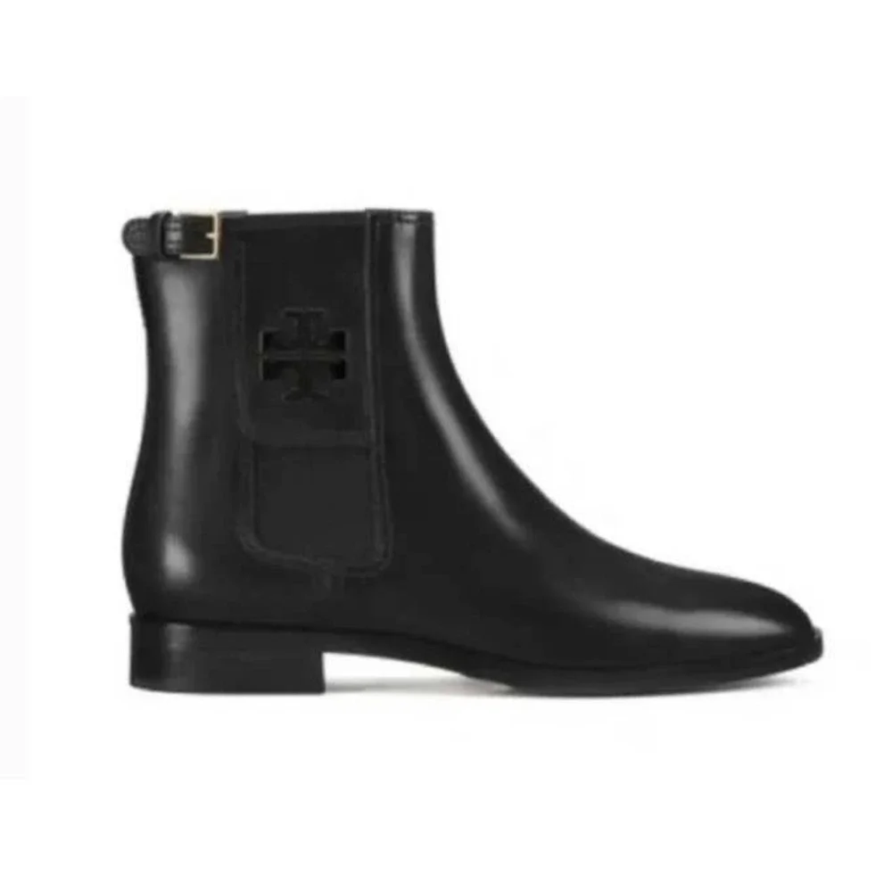 Tory Burch Boot Women Size 8 Black Excellent Leather Logo Chelsea Ankle Bootie